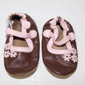 Robeez Girls 18-24 Brown Pink Soft Sole leather Shoe Sandals